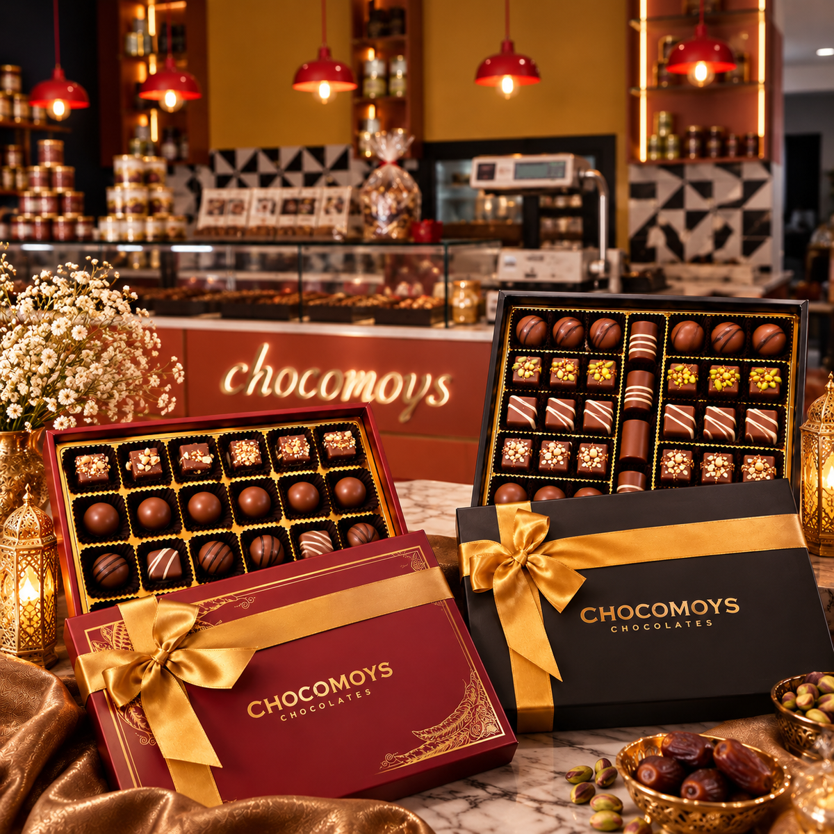 Bayram çikolatası: ChocoMoys 38'li dolgulu hediye kutusu ve madlen çikolatalar