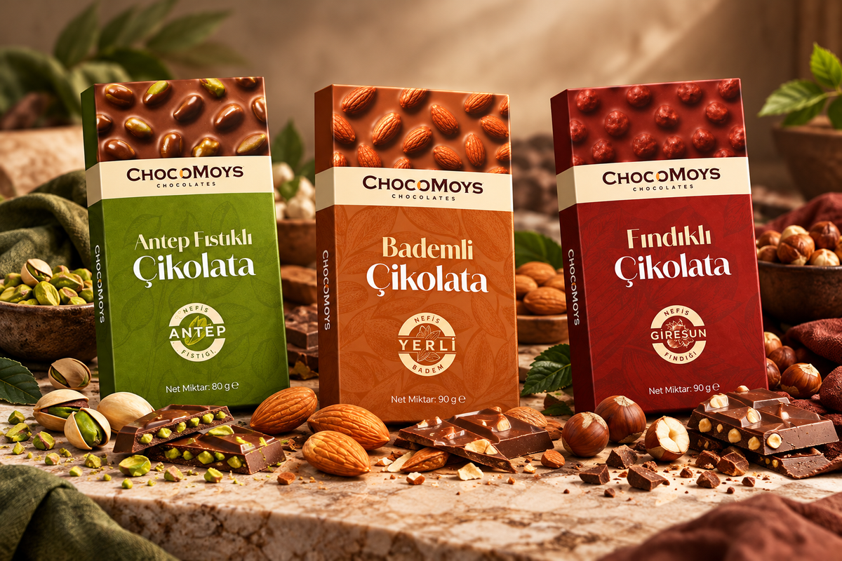 Tablet çikolata: fındıklı, bademli ve Antep fıstıklı – ChocoMoys