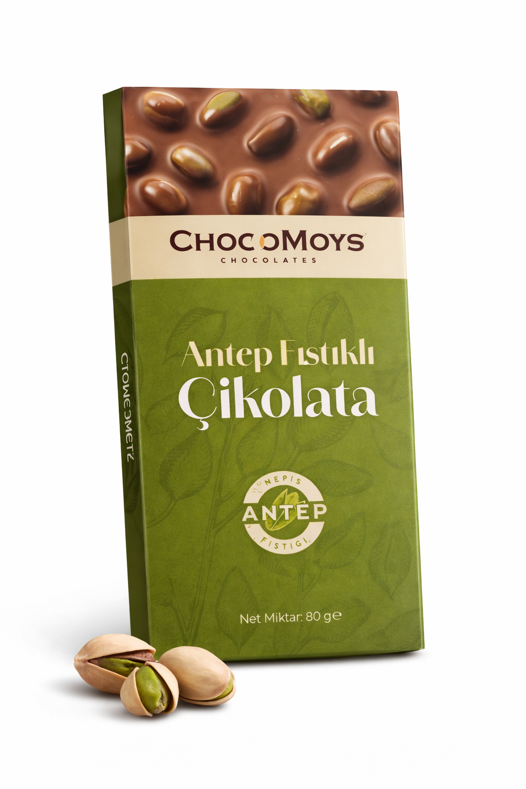 Antep Fıstıklı Tablet Çikolata – %40 Kakao, Gerçek Antep Fıstıklı | 80g