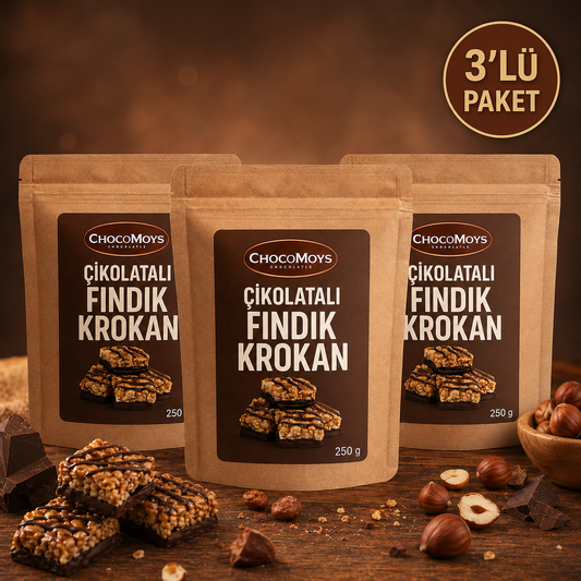 3’lü Çikolatalı Fındık Krokan Paketi (3 × 250 g)