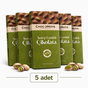Antep Fıstıklı Tablet Çikolata (5 Adet) – %40 Kakao, Gerçek Antep Fıstıklı | 5 × 80g