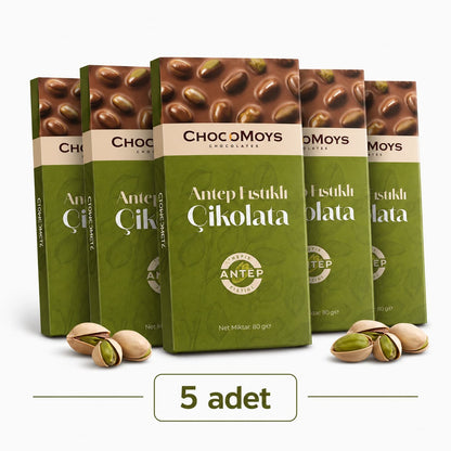 Antep Fıstıklı Tablet Çikolata (5 Adet) – %40 Kakao, Gerçek Antep Fıstıklı | 5 × 80g