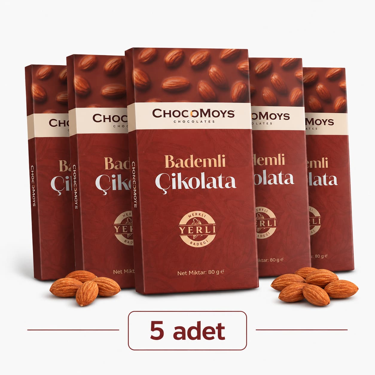 Bademli Tablet Çikolata (5 Adet) – %40 Kakao, Gerçek Bademli | 5 × 90g