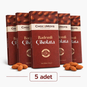 Bademli Tablet Çikolata (5 Adet) – %40 Kakao, Gerçek Bademli | 5 × 90g