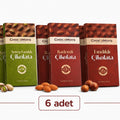 Karışık Tablet Çikolata 6'lı Paket – %40 Kakao | 2 Fındıklı • 2 Bademli • 2 Antep Fıstıklı