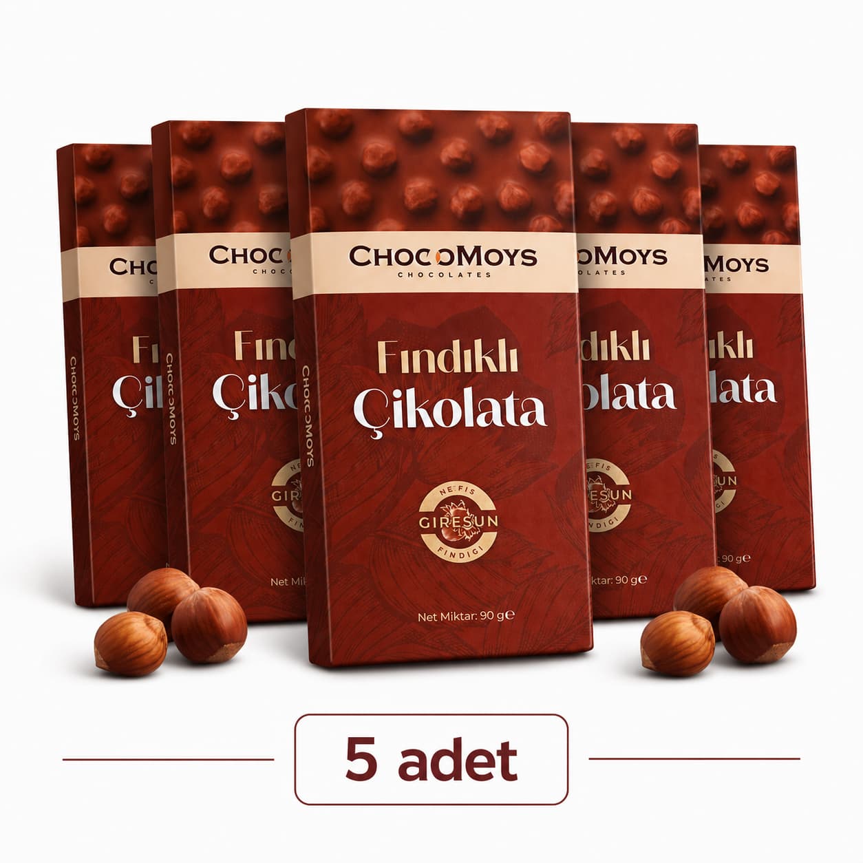 Fındıklı Tablet Çikolata (5 Adet) – %40 Kakao, Giresun Fındıklı | 5 × 90g