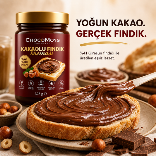 Kakaolu Fındık Kreması – %41 Giresun Fındıklı, Katkısız & Yoğun Lezzet | 325g Yerli Üretim