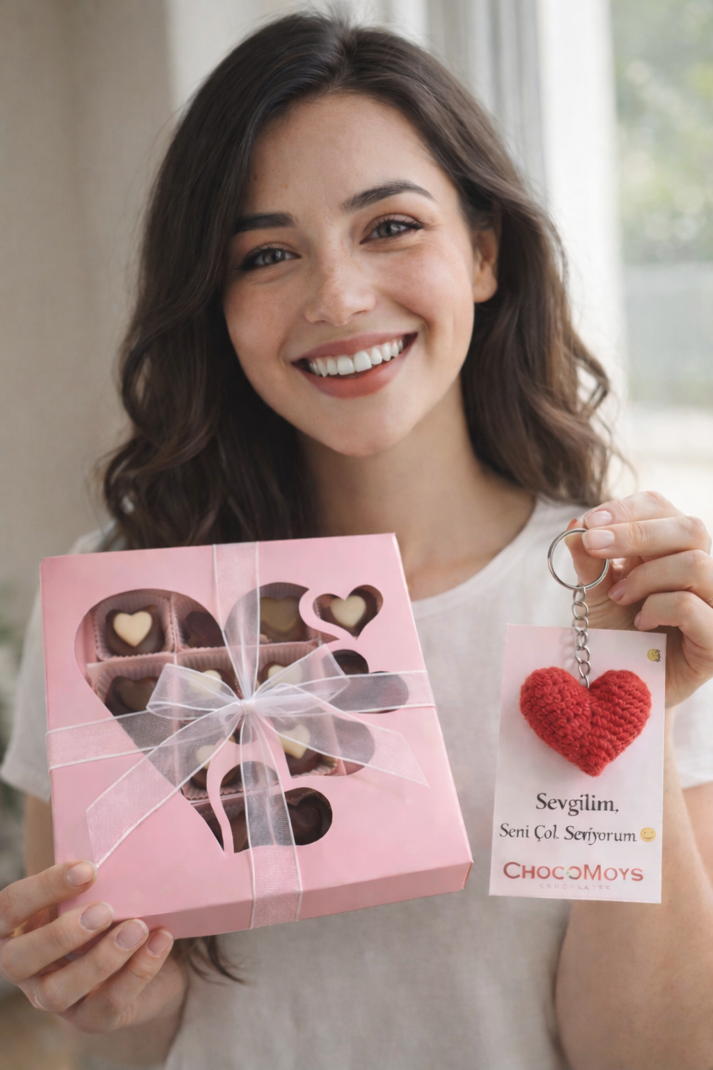 Sevgililer Günü’ne Özel – 16 Parça El Yapımı Çikolata Koleksiyonu & El Yapımı Kalpli Anahtarlık